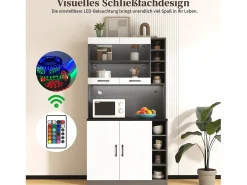 Aparador de cocina con 4 puertas y compartimentos - 100 x 47 x 187 cm - Madera MDF - LEDs y canales para cables - Blanco