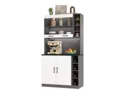 Aparador de cocina con 4 puertas y compartimentos - 100 x 47 x 187 cm - Madera MDF - LEDs y canales para cables - Blanco
