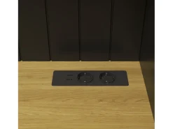 Aparador de cocina con 5 puertas, 3 cajones y estante para vasos, toma de corriente - Negro