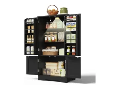 Aparador de cocina con 4 puertas y sensor LED - estantes ajustables - madera MDF - Negro