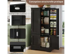 Aparador de cocina con 4 puertas y sensor LED - estantes ajustables - madera MDF - Negro