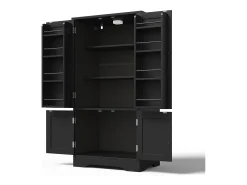 Aparador de cocina con 4 puertas y sensor LED - estantes ajustables - madera MDF - Negro