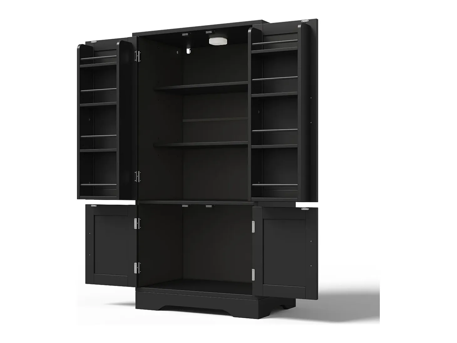Aparador de cocina con 4 puertas y sensor LED - estantes ajustables - madera MDF - Negro