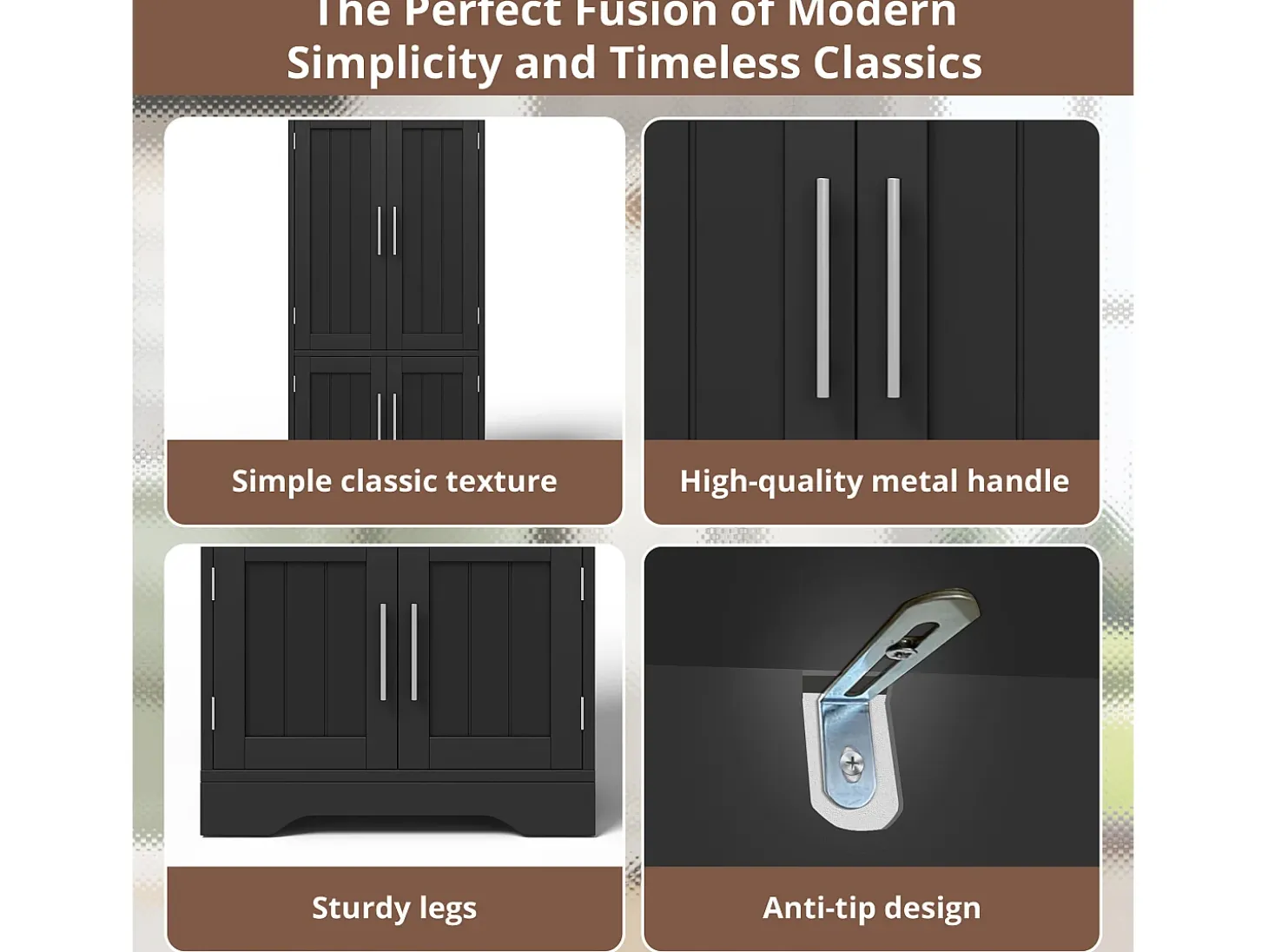 Aparador de cocina con 4 puertas y sensor LED - estantes ajustables - madera MDF - Negro