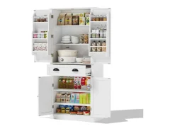 Aparador de cocina con 4 puertas y cajón - Estantes regulables - Blanco