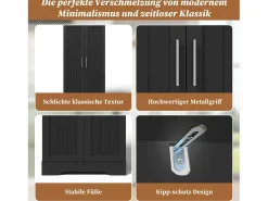 Aparador de cocina con 2 puertas y sensor LED - estantes ajustables - Negro
