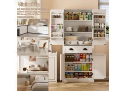 Aparador de cocina con 4 puertas y 1 cajón - 80 x 40 x 182 cm - estantes regulables - Madera MDF - Blanco
