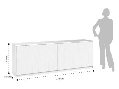 Aparador de cocina con 4 puertas acanaladas 238x50x83cm Budapest BF - Marrón - Negro