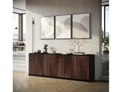 Aparador de cocina con 4 puertas acanaladas 238x50x83cm Budapest BF - Marrón - Negro