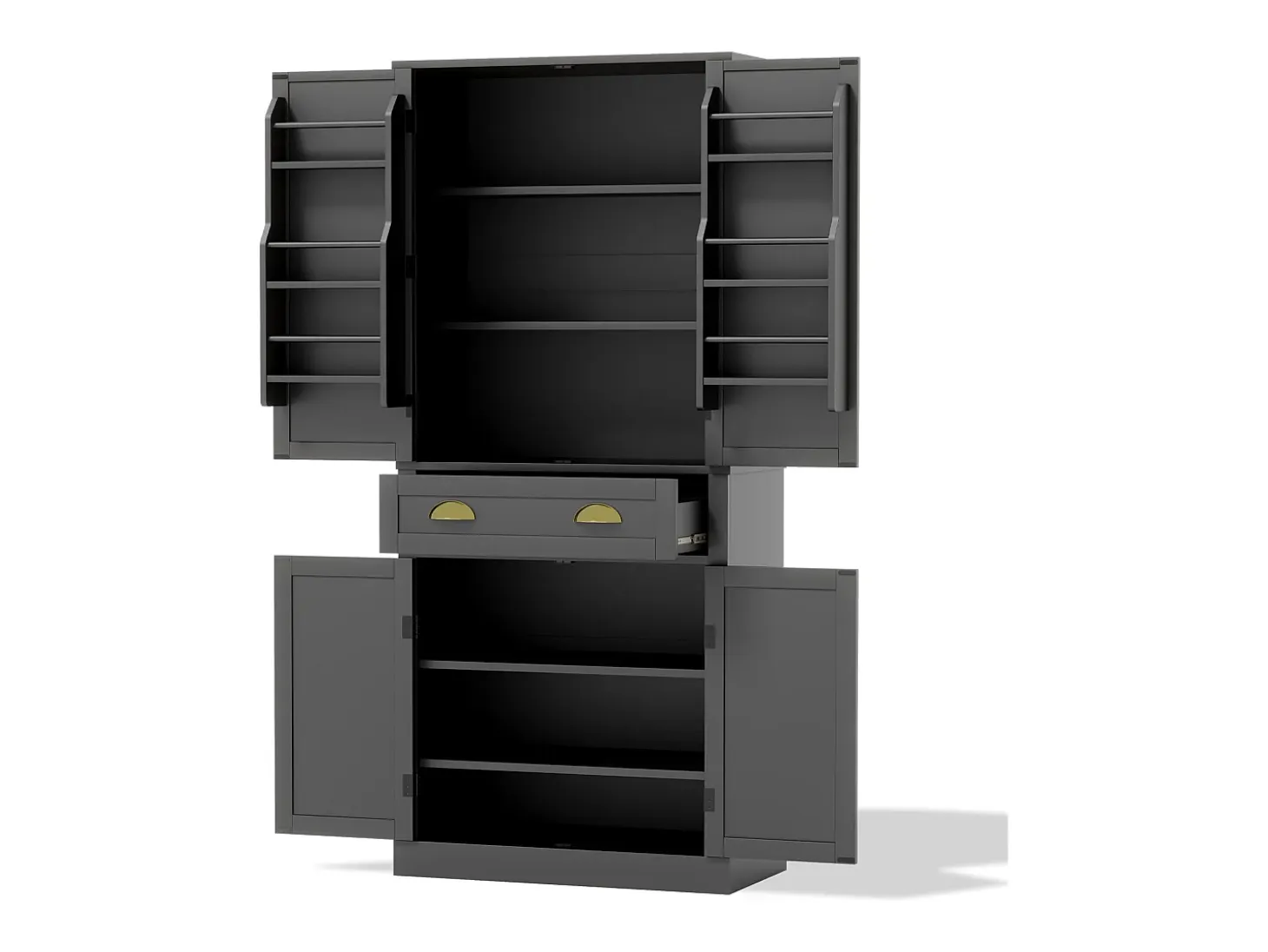 Aparador de cocina con 4 puertas y cajón - Estantes regulables - Negro