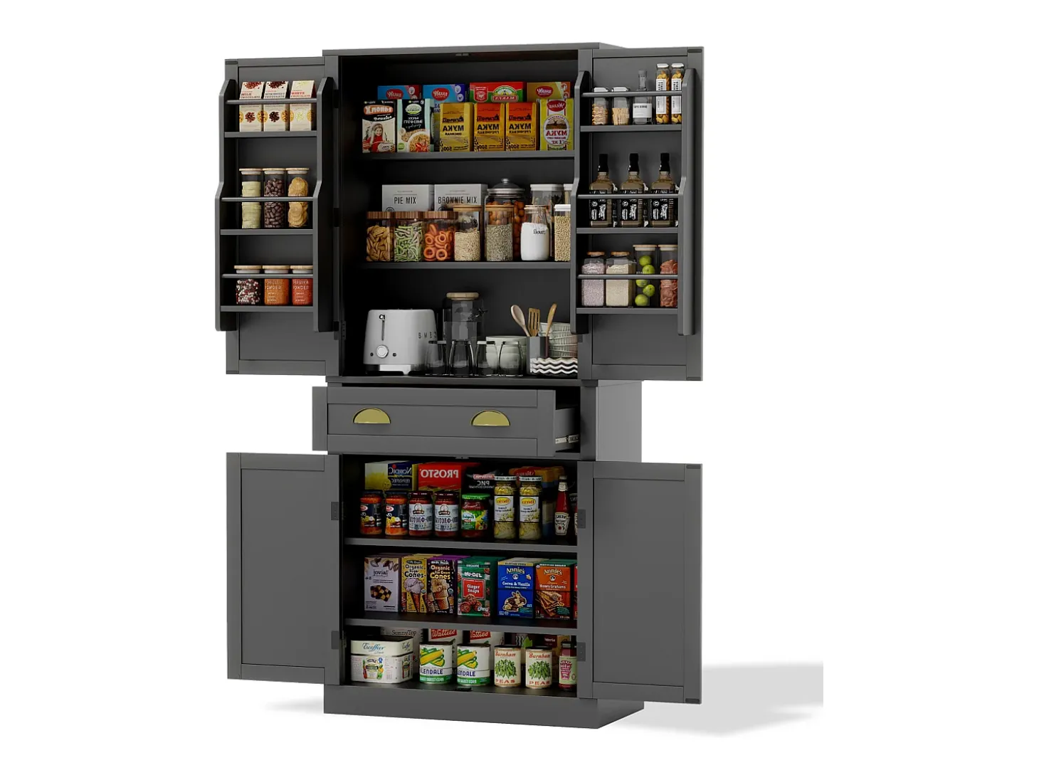 Aparador de cocina con 4 puertas y cajón - Estantes regulables - Negro