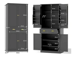 Aparador de cocina con 4 puertas y cajón - Estantes regulables - Negro