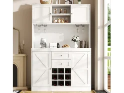 Aparador de cocina con estantes regulables y botellero, MDF, blanco (120x40x188 cm)
