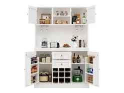 Aparador de cocina con estantes regulables y botellero, MDF, blanco (120x40x188 cm)