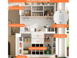 Aparador de cocina con estantes regulables y botellero, MDF, blanco (120x40x188 cm)
