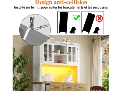 Aparador de cocina con iluminación LED, 3 cajones y 4 puertas - estantes regulables - Blanco y madera