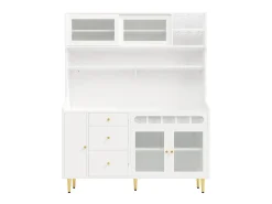 Aparador de cocina con iluminación LED, 4 puertas, 3 cajones y botellero - Blanco