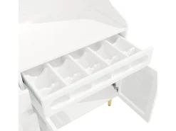 Aparador de cocina con iluminación LED, 4 puertas, 3 cajones y botellero - Blanco
