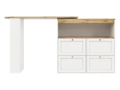 Aparador de cocina con tablero giratorio 360°, 4 cajones y 1 nicho, blanco - 204x39x104cm
