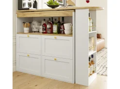 Aparador de cocina con tablero giratorio 360°, 4 cajones y 1 nicho, blanco - 204x39x104cm