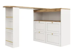 Aparador de cocina con tablero giratorio 360°, 4 cajones y 1 nicho, blanco - 204x39x104cm