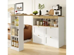 Aparador de cocina con tablero giratorio 360°, 4 cajones y 1 nicho, blanco - 204x39x104cm