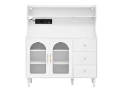 Aparador de cocina con zócalos - 120 x 40 x 138,5 cm - con 3 cajones + botellero + estantes + 2 puertas - MDF - blanco