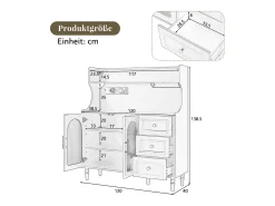 Aparador de cocina con zócalos - 120 x 40 x 138,5 cm - con 3 cajones + botellero + estantes + 2 puertas - MDF - blanco
