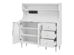 Aparador de cocina con zócalos - 120 x 40 x 138,5 cm - con 3 cajones + botellero + estantes + 2 puertas - MDF - blanco