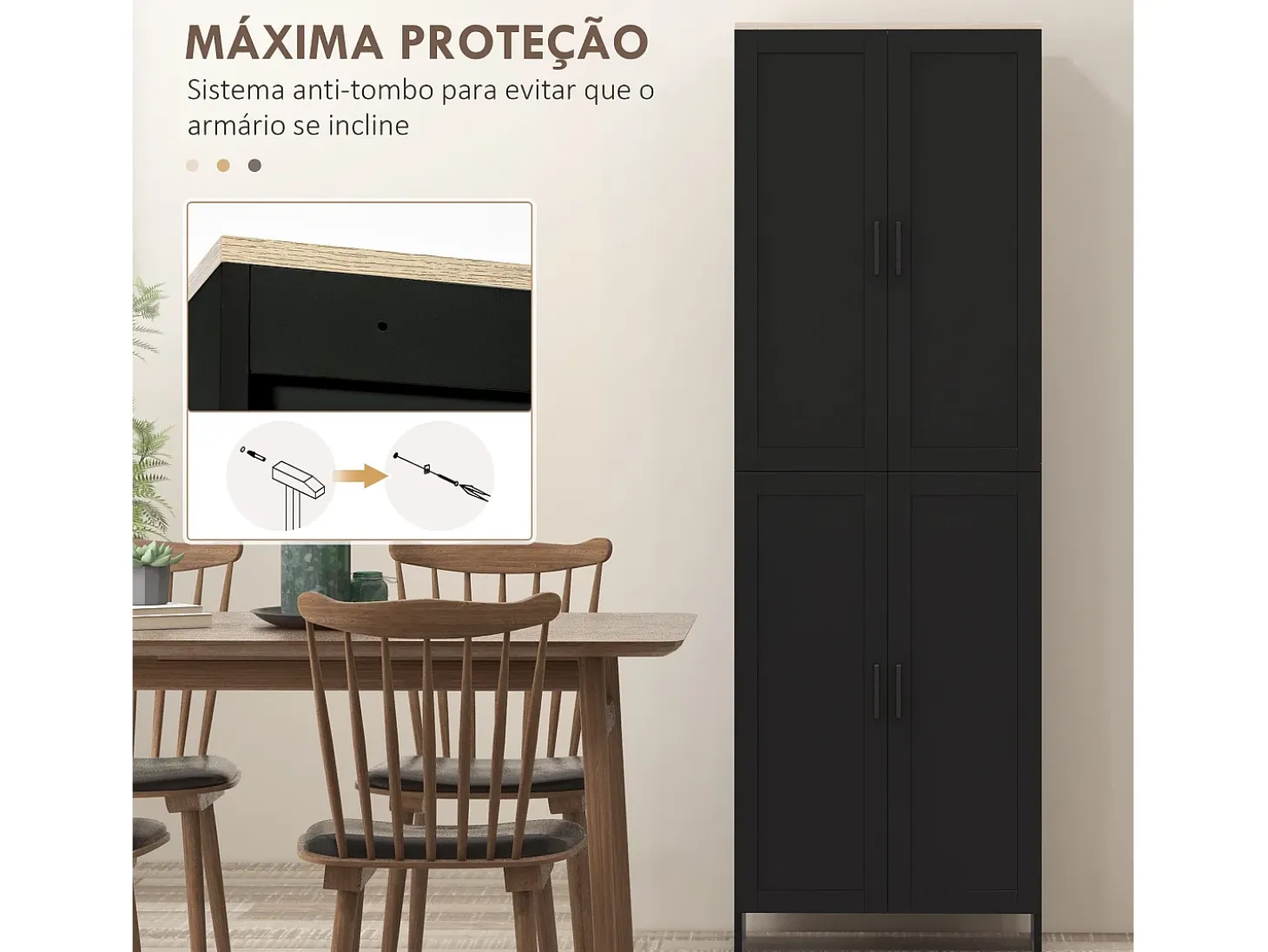 Aparador de cocina Dami Homcom 4 puertas + 6 estantes ajustables negro 170,5x60x30 cm