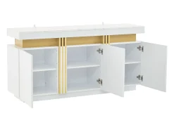 Aparador de cocina de 3 puertas con tablero efecto mármol para salón y dormitorio, color blanco