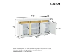 Aparador de cocina de 3 puertas con tablero efecto mármol para salón y dormitorio, color blanco