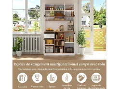 Aparador de cocina de 105 x 45 x 185 cm, mueble de almacenaje con estantes ajustables, para salón, color blanco
