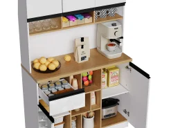 Aparador de cocina de 105 x 45 x 185 cm, mueble de almacenaje con estantes ajustables, para salón, color blanco