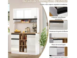 Aparador de cocina de 105 x 45 x 185 cm, mueble de almacenaje con estantes ajustables, para salón, color blanco