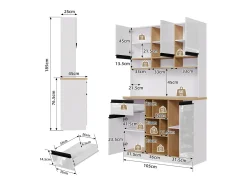 Aparador de cocina de 105 x 45 x 185 cm, mueble de almacenaje con estantes ajustables, para salón, color blanco