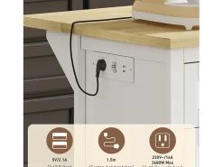 Aparador de cocina, isla central con almacenaje y encimera plegable, 5 cajones, color blanco