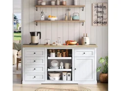 Aparador de cocina, isla central con almacenaje y encimera plegable, 5 cajones, color blanco