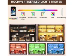 Aparador de cocina moderno - 145 x 39 x 171 cm - con puertas + LED + cajones + estante de cristal - MDF + cristal - negro