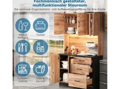 Aparador de cocina moderno - 105 x 40 x 180 cm - con LED + toma de corriente + puertas + cajones - MDF - natural