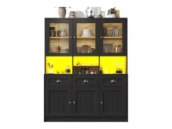 Aparador de cocina moderno con iluminación LED regulable, MDF, blanco/negro, estantes regulables (140x40x175cm)