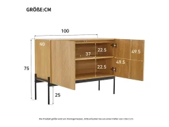 Aparador de cocina, mueble de almacenaje con 2 puertas, patas metálicas, diseño lineal, 100 x 40 x 75 cm, madera
