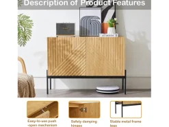 Aparador de cocina, mueble de almacenaje con 2 puertas, patas metálicas, diseño lineal, 100 x 40 x 75 cm, madera