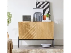 Aparador de cocina, mueble de almacenaje con 2 puertas, patas metálicas, diseño lineal, 100 x 40 x 75 cm, madera