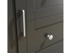 Aparador de cocina negro y natural con 4 puertas, 5 cajones y luces LED, MDF