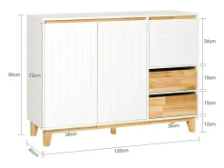 Aparador de Cocina Recibidor Buffet para Entrada Salón Comedor con 3 Puertas y 2 Cajones 120 x 40 x 90 cm Blanco FSB75-WN SoBuy ES