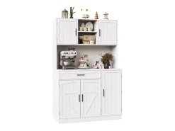 Aparador de cocina 110x38x180 cm con iluminación LED, toma de corriente, 5 puertas y 1 cajón - Blanco