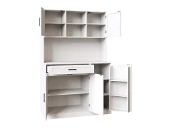 Aparador de cocina 110x38x180 cm con iluminación LED, toma de corriente, 5 puertas y 1 cajón - Blanco