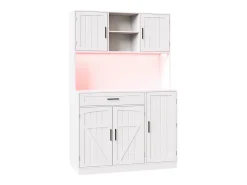 Aparador de cocina 110x38x180 cm con iluminación LED, toma de corriente, 5 puertas y 1 cajón - Blanco