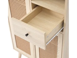 Aparador de cocina 60x40x110cm, 2 puertas de ratán y 1 cajón, madera, natural claro